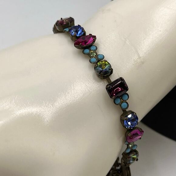 Sorrelli Designer Multicolor MultiStone Turquoise Swarovski Crystal Bracelet 7.5 - Picture 1 of 10